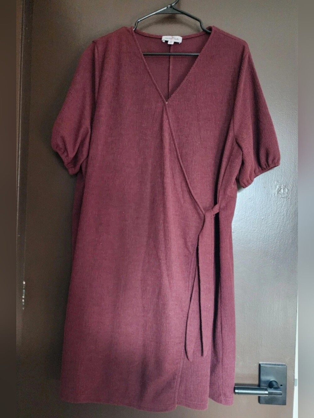 Wrap-Style Midi Dress in Burgundy with Side Tie
